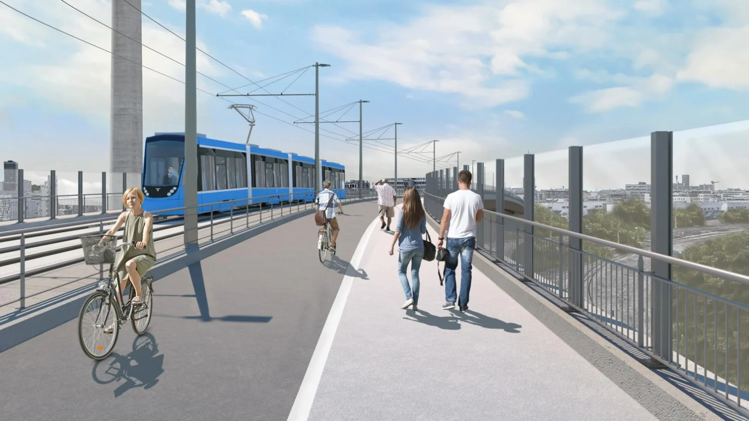 Tram Münchner Norden - Visualisierung Brückenbauwerk (Blickrichtung Süden)